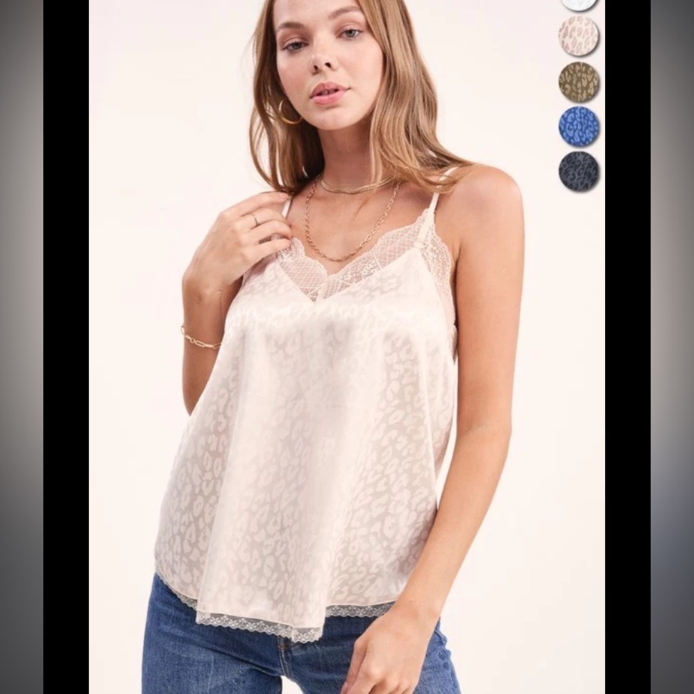 Silky cream cheetah print camisole top nwt spring classic y2k boho feminine